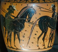 Black-figured lekythos with the inscription: “buy me and you'll get a good bargain”, ca.&nbsp;550 BC, Louvre